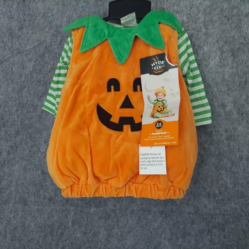 Pumpkin baby Costume 0 3 6 Months‎ Plush Embroidered Pullover Hat Leggings Top - Picture 2 of 6